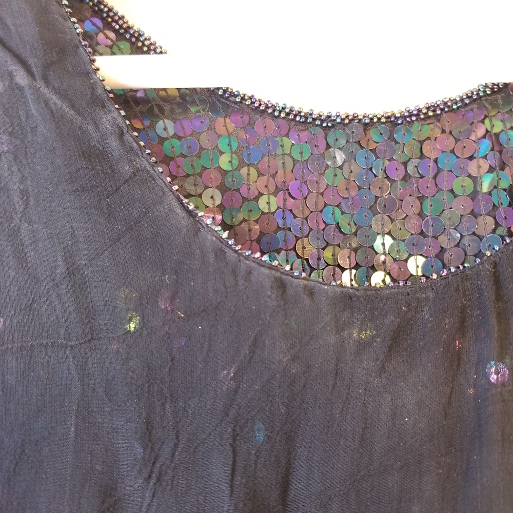 ✨ Vtg 60s Iridescent Sequin Tank Top | Black | S 🥂 - Picture 8 of 9